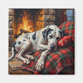 Majestic Great Dane Asleep by Fireplace Cozy マグネット (正面)