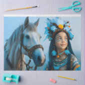 Majestic Horse And Native Girl In Blue 薄葉紙 (クラフト)