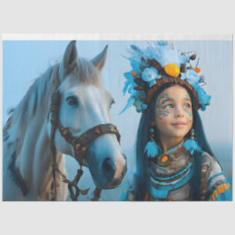 Majestic Horse And Native Girl In Blue 薄葉紙