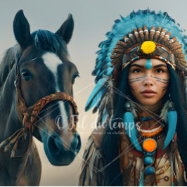  Majestic Horse And Young Native Woman 薄葉紙