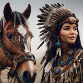  Majestic Horse And Young Native Woman 薄葉紙