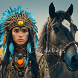  Majestic Horse And Young Native Woman 薄葉紙