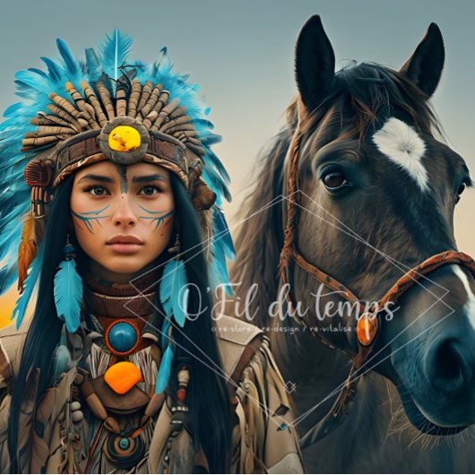  Majestic Horse And Young Native Woman 薄葉紙