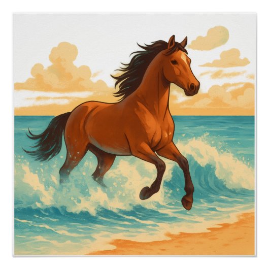 Majestic Horse Rising from the Sea Power and Free ポスター (正面)