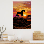 Majestic Horse Silhouette at Sunset Poster | Elega ポスター (キッチン)