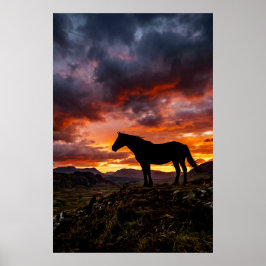 Majestic Horse Silhouette Sunset Poster | Luxury  ポスター