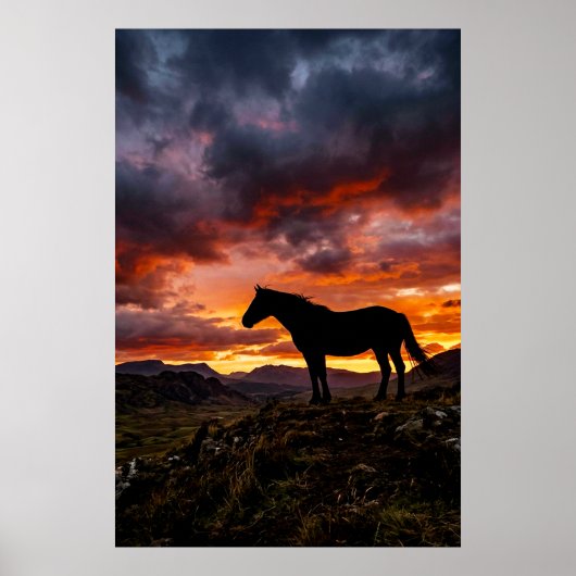Majestic Horse Silhouette Sunset Poster | Luxury  ポスター (正面)