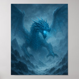 Majestic Ice Dragon in Frozen Storm Fantasy Poster ポスター