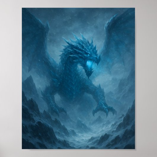 Majestic Ice Dragon in Frozen Storm Fantasy Poster ポスター (正面)