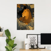 Majestic Leo Art Print Poised Lion with Blue and ポスター (ホームオフィス)