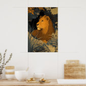 Majestic Leo Art Print Poised Lion with Blue and ポスター (キッチン)