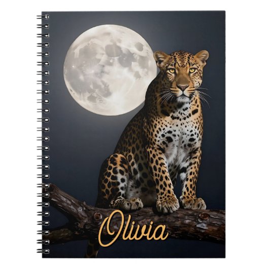 Majestic Leopard and Full Moon Personalized ノートブック (正面)