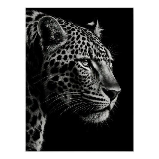 Majestic Leopard Black and White Portrait ポスター (正面)