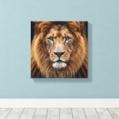 Majestic Lion Face with Blue Eyes | Wildlife Anima キャンバスプリント (インサイチュ (ウッドフロア))