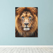 Majestic Lion Face with Blue Eyes | Wildlife Anima キャンバスプリント (インサイチュ (ウッドフロア))