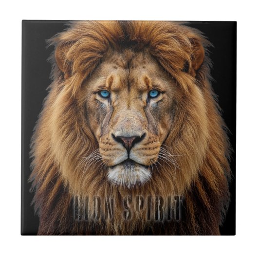 Majestic Lion Face with Blue Eyes | Wildlife Anima タイル (正面)