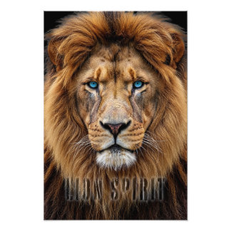 Majestic Lion Face with Blue Eyes | Wildlife Anima フォトプリント