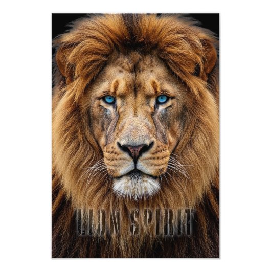Majestic Lion Face with Blue Eyes | Wildlife Anima フォトプリント (正面)