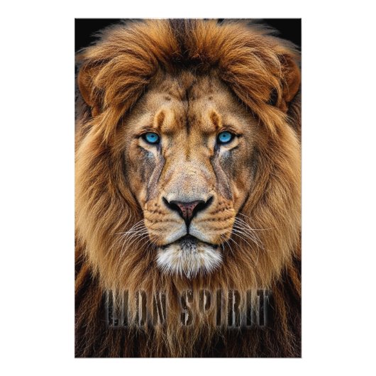Majestic Lion Face with Blue Eyes | Wildlife Anima フォトプリント (正面)