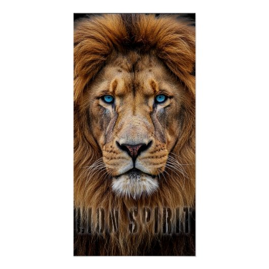 Majestic Lion Face with Blue Eyes | Wildlife Anima ポスター (正面)