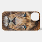 Majestic Lion Face with Blue Eyes | Wildlife Anima iPhoneケース (裏面横)