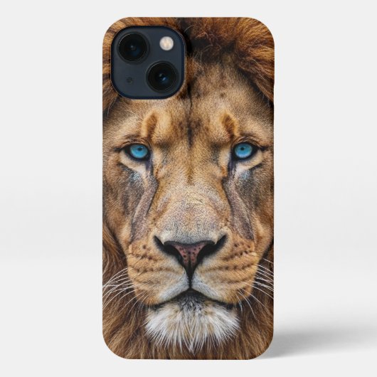 Majestic Lion Face with Blue Eyes | Wildlife Anima iPhoneケース (裏面)