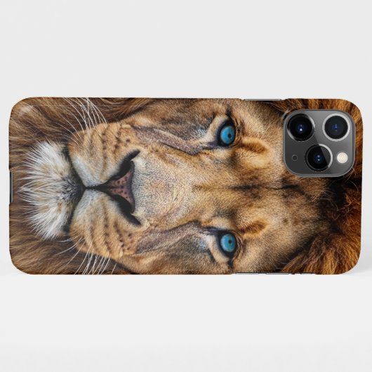 Majestic Lion Face with Blue Eyes | Wildlife Anima iPhoneケース (裏面横)