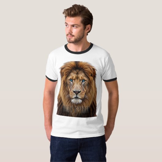 Majestic Lion Face with Blue Eyes | Wildlife Anima Tシャツ (正面フル)