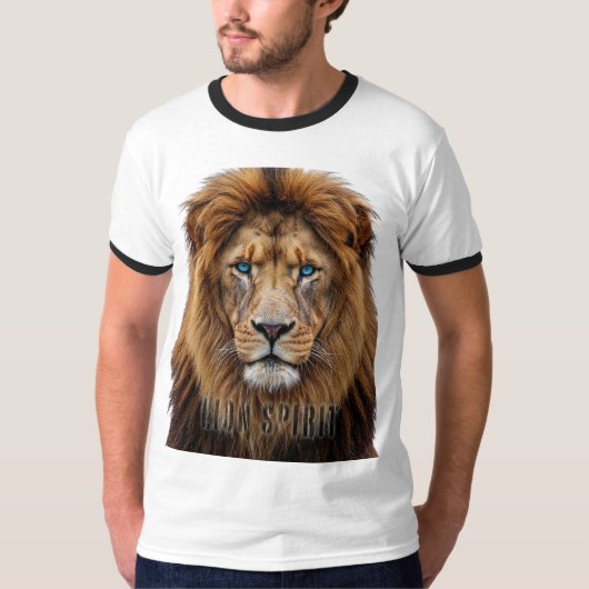 Majestic Lion Face with Blue Eyes | Wildlife Anima Tシャツ (正面)