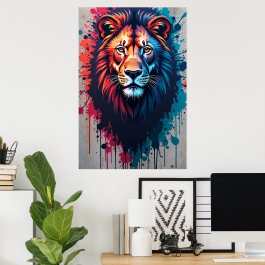 Majestic Lion Graffiti Art Poster ポスター (ホームオフィス)