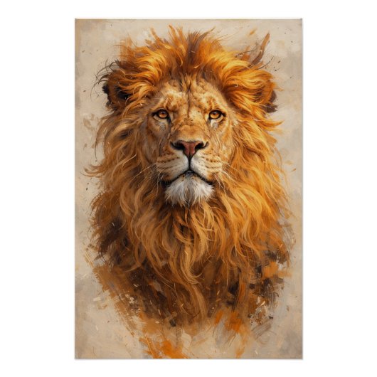 Majestic Lion Portrait – Golden Power Poster ポスター (正面)