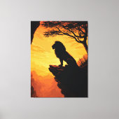 Majestic Lion Silhouette Sunset Cliff Tree キャンバスプリント (正面)
