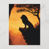 Majestic Lion Silhouette Sunset Cliff Tree ポストカード (正面)