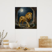 Majestic Lion Strolling under the Moonlight  ポスター (キッチン)