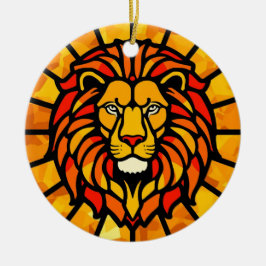 Majestic Lion Sunburst Circle Design セラミックオーナメント