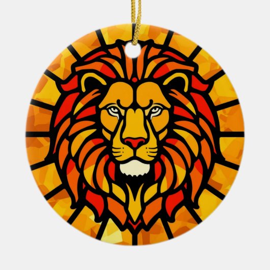 Majestic Lion Sunburst Circle Design セラミックオーナメント (正面)