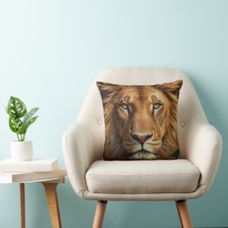 Majestic Lion Throw Pillow – Powerful Wildlife Art クッション