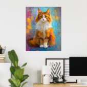 Majestic Maine Coon Cat – Regal Digital Portrait ポスター (ホームオフィス)
