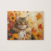 Majestic Maine Coon with Fall Leaves and Sunflower ジグソーパズル (横)