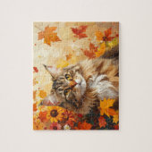 Majestic Maine Coon with Fall Leaves and Sunflower ジグソーパズル (縦)