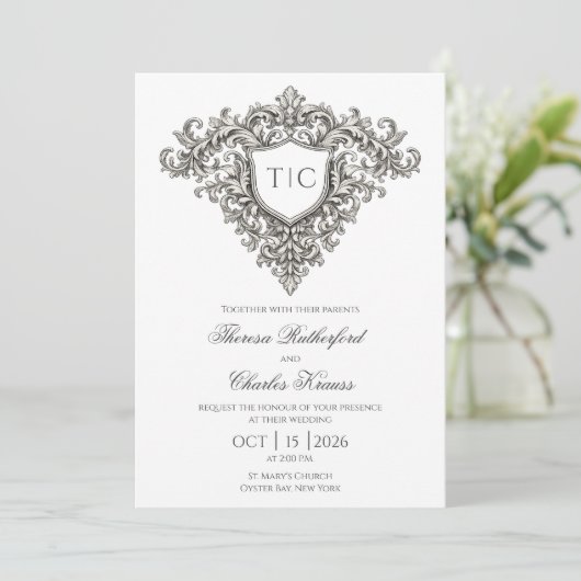 Majestic Monogram Crest Wedding Invitation (スタンド正面)