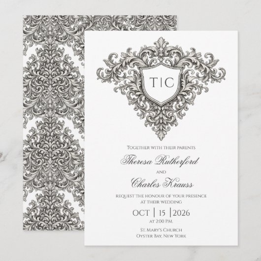 Majestic Monogram Crest Wedding Invitation (正面/裏面)