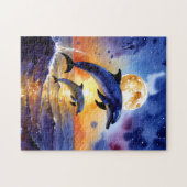 Majestic Moonlit Dolphins at Sunset Ocean Puzzle ジグソーパズル (横)