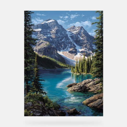 Majestic Mountain Lake Poster – Realistic Nature L アクリルサイン (正面)