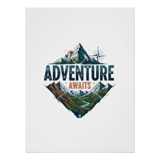 Majestic Mountain & River Adventure Art Print ポスター
