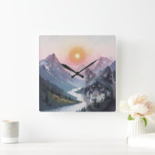 Majestic Mountains with wolf スクエア壁時計 (ホーム)