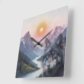Majestic Mountains with wolf スクエア壁時計 (傾斜)