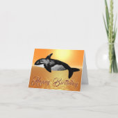 Majestic Orca Orange Ocean Sunset Birthday Card カード (正面)