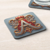Majestic Ornate Letter A with Crown コースター (左側)