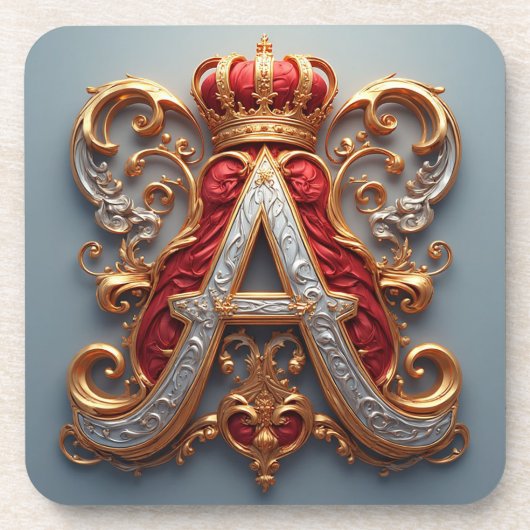 Majestic Ornate Letter A with Crown コースター (正面)